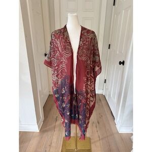 Boho Paisley Kimono g Brand Semi Sheer Wrap Art‎ Fall Colors Fringe Womens OSFA